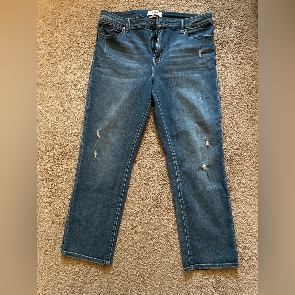 pistola Straight Leg Distressed Jeans in Blue Wash